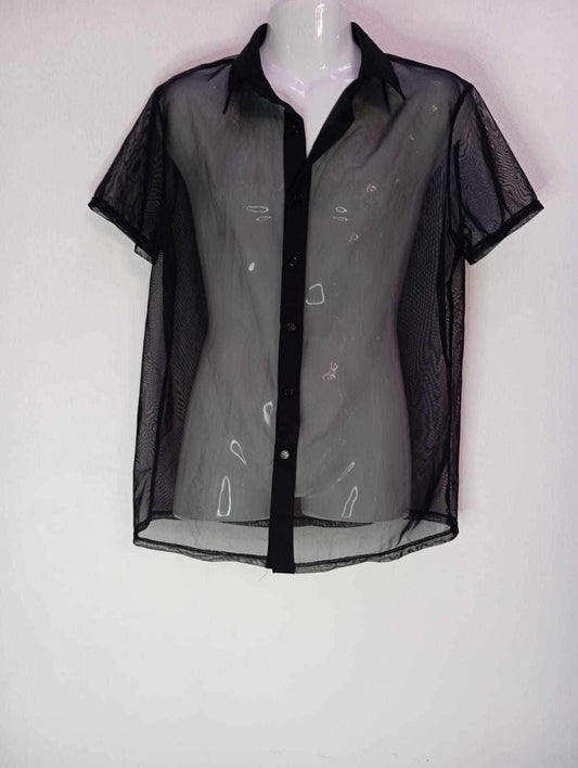 Men’s Black Mesh Button Down