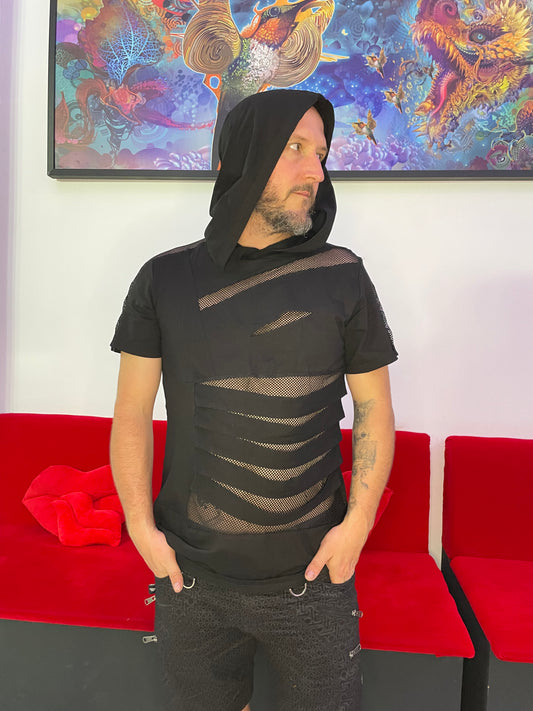 Men mesh summer hooded tee shirt