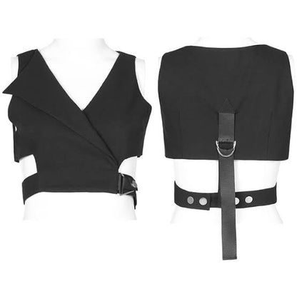 Asymmetry short waistcoat turn-down collar