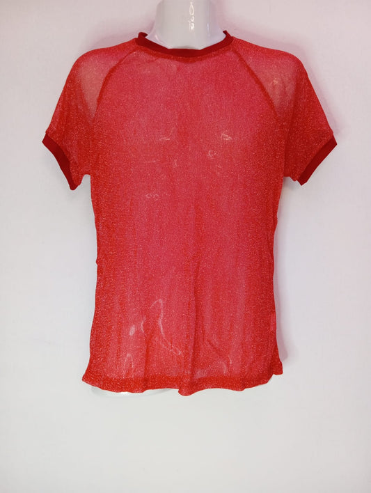 Men's Transparent Fine Knit Tee Shirt - Red Sparkles