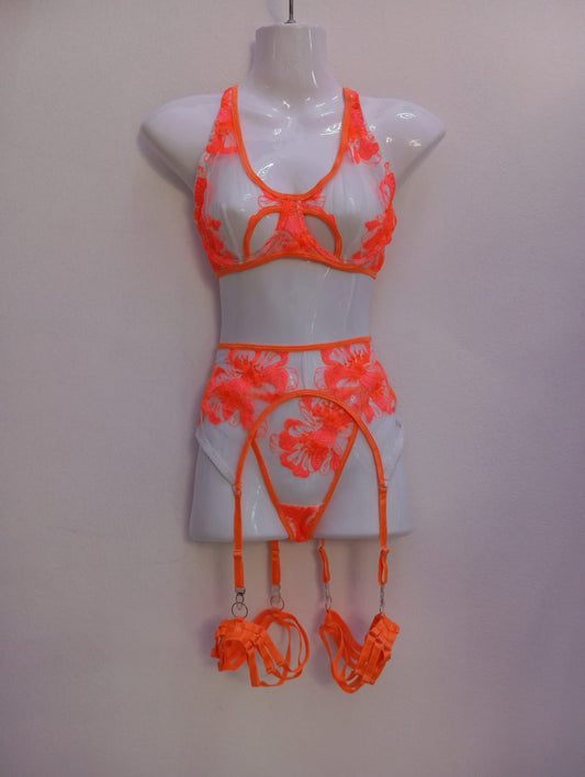 Neon Orange 6pc Lingerie Set