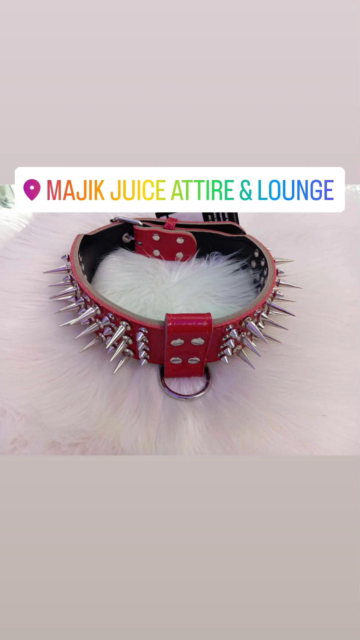 Red Leather Collar with Spikes