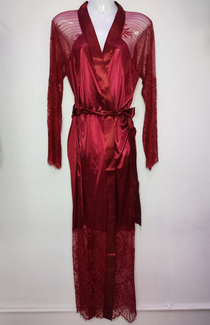 Burgundy Lace and Satin Robe