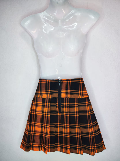 Black and Orange Plaid Mini Skirt