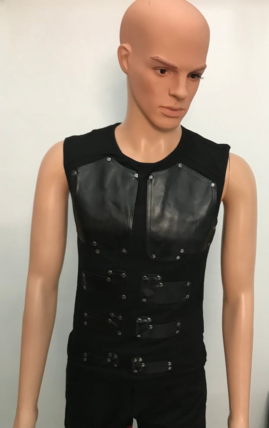 Tank top with leather chest