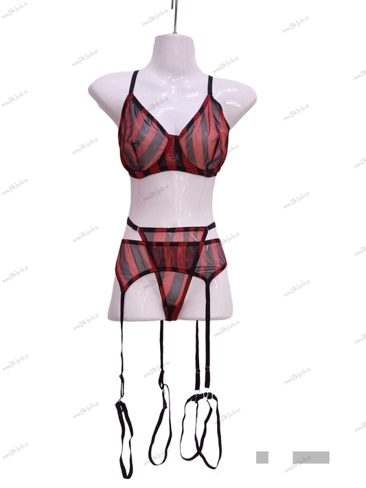 Black n Red Zebra Lingerie Set - Plus Ellolace