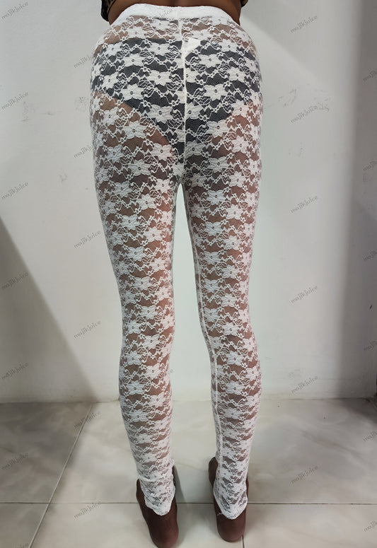 White Flower Lace Leggings