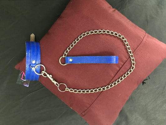 Leather Collar - Thick 16" -Blue