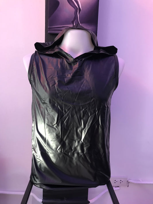 Faux PVC sleeveless hoodie